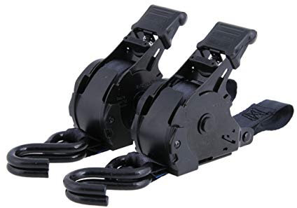 Sandax Automatik Spanngurte mit S-Haken im 2er Set, Selbstaufwickelnde Transportgurte 3,65m mit Ratsche, bis 340kg, DIN EN 12195-2, 25mm breit, Einteilige Zurrgurte, Gurte schwarz I Spanngurt einfach
