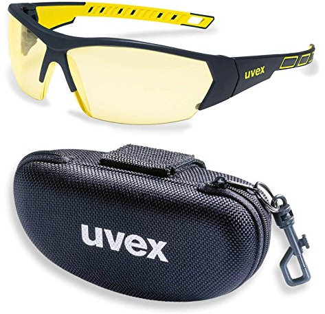 UVEX Schutzbrille i-works 9194365 gelb/amber mit UV-Schutz im Set inkl. Brillenetui - leichte und sportliche Sicherheitsbrille, Arbeitsschutzbrille