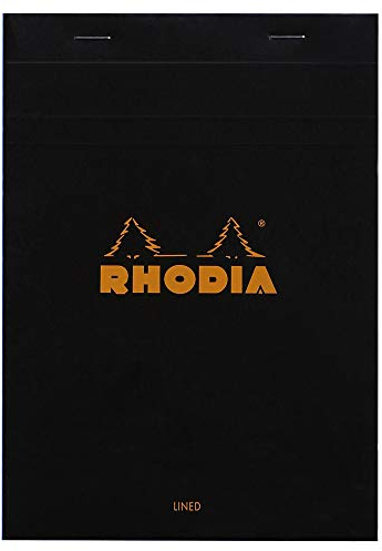 RHODIA 166009C - Stapled Notepad N°16 Black - A5 - Lined - 80 Detachable Sheets - White Clairefontaine Paper 80 g/m - Soft, Resistant and Waterproof Coated Card Cover - Basics