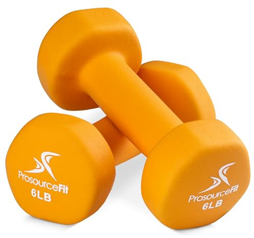 ProsourceFit Neoprene Dumbbell Coated for Non-Slip Grip, 6 lb, Orange