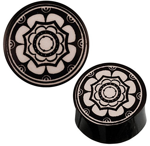 Chic-Net Plug Schwarz Horn glänzend Blume im Kreis Organic Tribal 14 mm