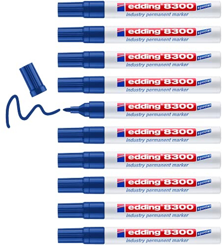 edding 8300 industry permanent marker - blue - 10 pens - round nib 1.5-3 mm - for permanent marking on slightly oily and dusty surfaces