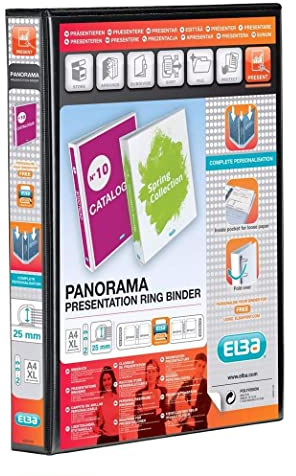 Elba A4 2 D-Ring Binder, 25mm capacity, 40mm spine, Presentation Folder with Customisable Cover, Portrait, Black (Single)