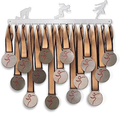 Qthrone Porta medaglie Corsa Ganci - Medagliere da Parete Running Inox Spazzolato - Runner Medal Display Hook Holder