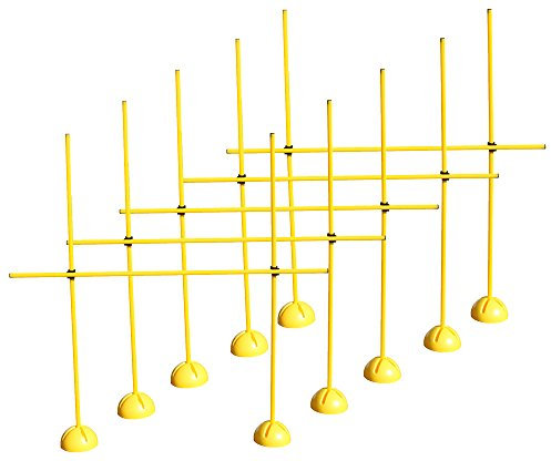 Boje Sport - Sprungstangen-Set - Training für Sprungkraft, Dribbling und Beweglichkeit - Standfüße befüllbar - (15 Stangen (160 cm (2 x 80 cm)), 10 X-Standfüße, 10 Clips), Farbe: gelb