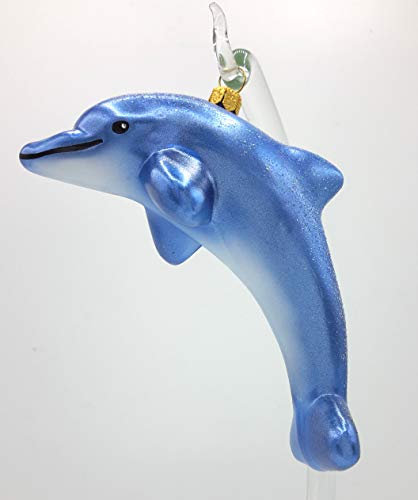 Gartenschätze Weihnachtskugel Delphin 11 cm, Handgeblasen und von Hand bemalt, In Geschenkbox verpackt