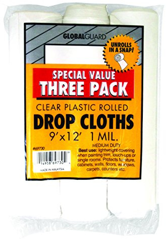 9' x 12' Premier Paint Roller 69730 Global Guard Plastic Dropcloth 1-Mil, 3-Pack