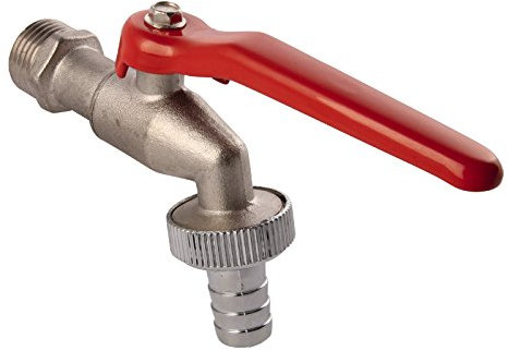 Sanitop-Wingenroth Kugelauslaufventil 3/4 | Wasserhahn Garten | Hebelgriff um 90° drehbar | Mit Schlauchverschraubung | Kaltwasserhahn | Messing-vernickelt | Nickel | 14161 1