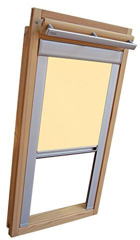 Hochwertiges Verdunkelungsrollo Rollo mit Seitenschienen für Velux DKL/DKU-EP GGU,GPU,GHU,GTU CK06 hellgelb-creme // Verdunkelungsrollo/Verdunkelungs-Rollo/Fensterrollo