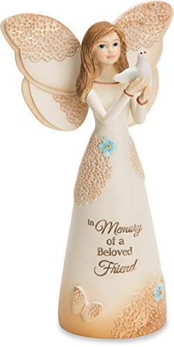 Pavilion Gift Company Light Your Way Memory of a Beloved Friend 5.5 Inch Angel Figurine, Beige