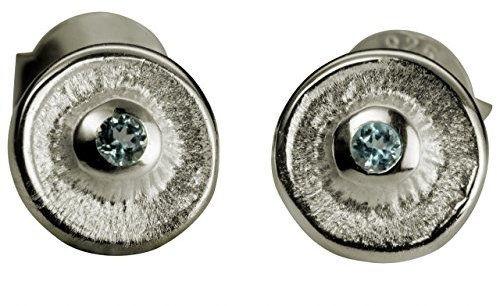 SILBERMOOS süße Damen Ohrstecker rund mit blauem Topas 925 Sterling Silber matt Ohrringe