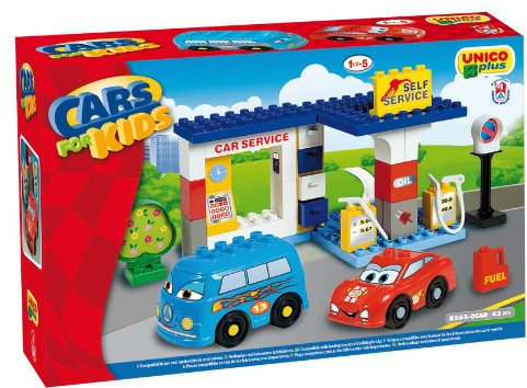 Unico 8565-0000 8565-0CAR Cars for Kids-Tankstelle 43 Stück 8565, Mehrfarbig