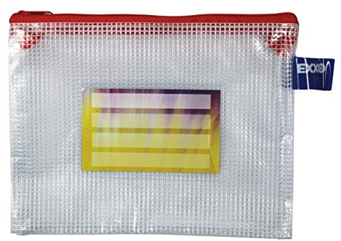 EXXO by HFP 34116 Kleinkrambeutel Mesh Bag Zipp-Beutel A6 mit Visitenkartentasche Zipper, 5 Stück mit rotem Reißverschluss, 185x150mm