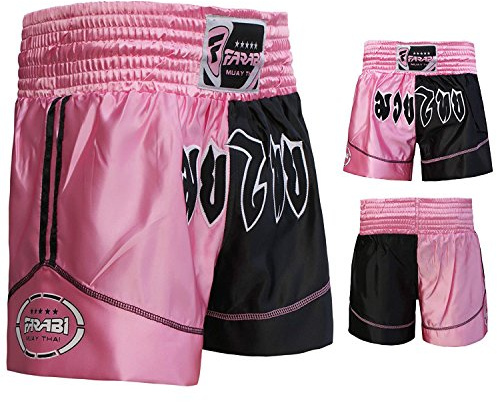 Farabi Sports Short Muay Thai MMA Kickboxing Short Arts Martiaux (XL, Pink/Black)