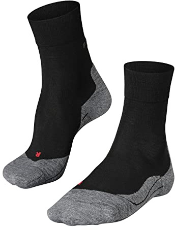 FALKE Men's RU4 Endurance Wool Running Socks, Mid Calf, Medium Cushion, Athletic, Breathable Quick Dry, Merino Wool, Black (Black-Mix 3010), 6.5-8.5, 1 Pair
