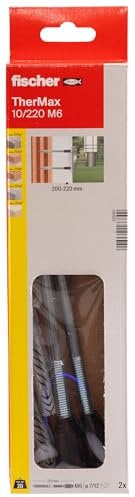 fischer Système de montage à distance TherMax 10/220 M6 (2) pour matériaux isolants, chevilles isolantes pour la fixation de charges légères dans les systèmes composites d'isolation thermique, avec