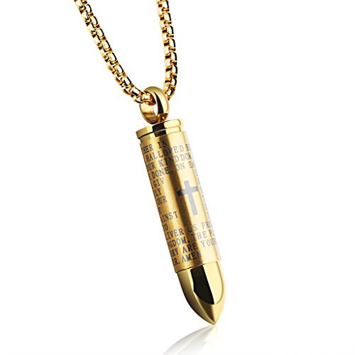 bigsoho Edelstahl Halskette Kreuz Patrone Hülle Herren Anhänger mit 55cm Kette - Farbe Gold