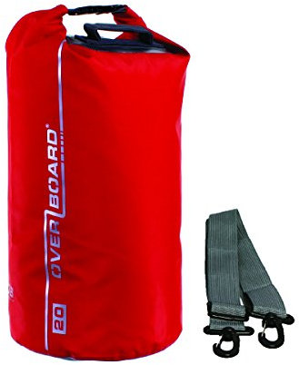 Overboard Wasserdichte Trockenröhrentasche mit verstellbarem Schulterriemen zum Bootfahren, Kajak, Angeln, Rafting, Schwimmen, Camping und Snowboarden, Rot ,30 Liter