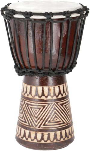 GURU SHOP Trätrumma, slagverk rytm ljudinstrument, (Djembe) med sniderier i olika storlekar, storlek: 35 cm, musikinstrument