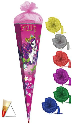 Schultüte - Filly Pferde 22 cm - incl. Schleife mit Tüllabschluß - Zuckertüte Roth Pferd Einhörner Fillys Fairy Unicorn Einhorn Magic