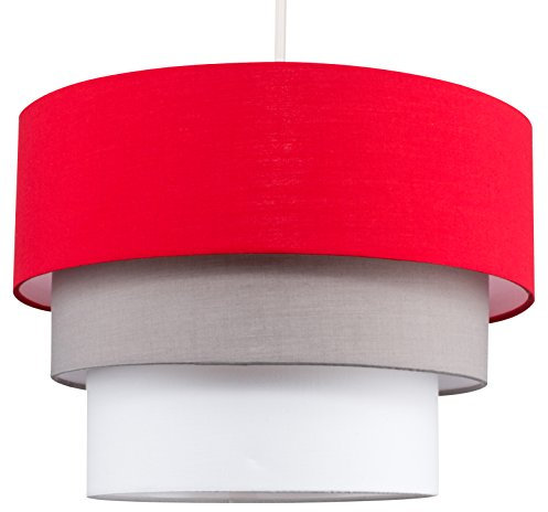 MiniSun | Round Modern 3 Tier Red Fabric Ceiling Pendant Light Shade | Pendant Lights, Home Décor & Improvement Essential | 300mm Shade Width