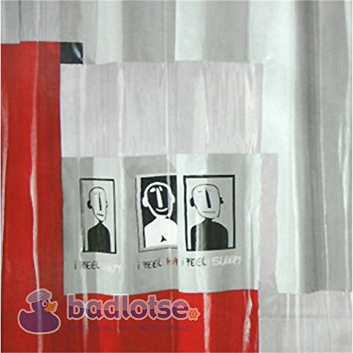 ROXANA Duschvorhang Vinyl 180 x 200 cm transparent/rot/grau Zeichnung waschbar
