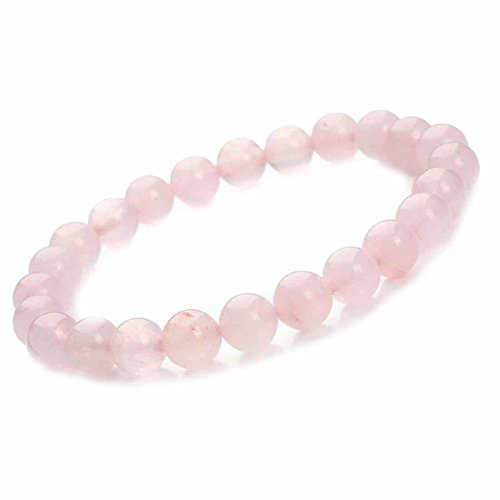 FitYo - Bracciale con pietre semi preziose in quarzo rosa, perle da 8 mmPietra dell'amore.