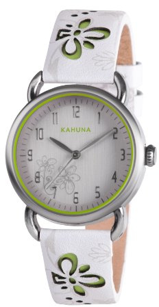 Kahuna Women's Quartz Watch with Silver Dial Analogue Display and White Leather Strap KLS-0251L