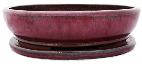 exotenherz - Bonsai-Schale mit Unterteller Gr. 6 - rot - oval - Modell O3 - L 36cm - B 28cm - H 10cm