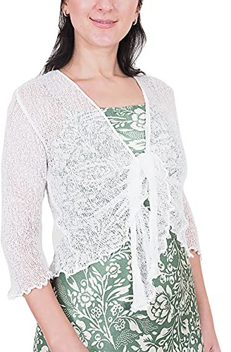 Mimosa Mesdames Femme Grande Taille Boléro au Crochet Briller en Dentelle Plaine Etendue Résille Cardigan Haussement D'épaules (Taille Unique, White)
