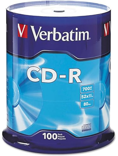 Verbatim CD-R Blank Discs 700MB 80 Minutes 52X Recordable Disc for Data and Music - 100pk Spindle
