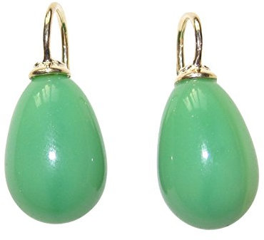 Stilvolle grüne Glas-Ohrringe Ohr-Hänger Tropfen-Ohrringe Bügel aus Sterling-Silber vergoldet Handarbeit Geburtstag Designer Heide Heinzendorff