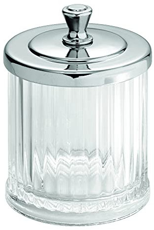 iDesign 13670 Alston Plastic Cotton Pad/Swab Jar, Made of Plastic, Clear/Chrome, Small, Canister