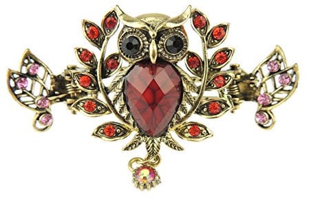 Womens Girls Vintage Look Metal Gold Tone Crystal 7cm Bridal Wedding Party Bridesmaid Birthday Headpiece Hair Accessories Bulldog Crab Octopus Jaw Styling Hair Claw Clamp Clip Owl Red