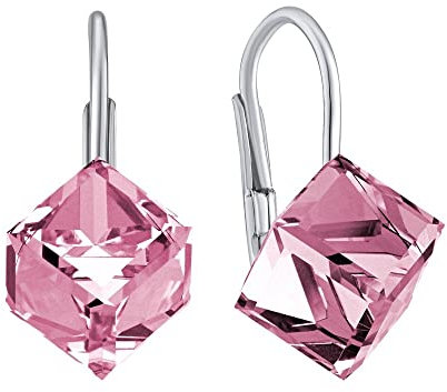 SILVEGO Pendientes de plata con cristal Swarovski® Cristal cubo rosa