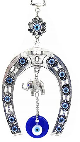 Blau Evil Eye mit Pferd Schuh zum Aufhängen Dekoration für Schutz (mit Ein betterdecor Tasche) -005