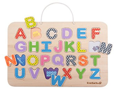 EverEarth Magnetisches ABC-Puzzle & Maltafel aus nachhaltigem Holz – Beidseitige Tafel mit Buchstaben-Puzzle und Magnetfunktion – Umweltfreundliches Lernspielzeug für Kinder – EE33739