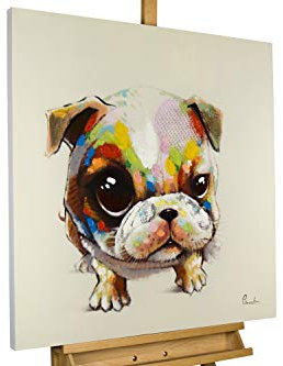 KunstLoft Leinwandbild | 100% HANDGEMALT | 80x80cm | Gemälde 'Bunter Mops' | Hund | Bunt | Wandbild Wohnzimmer