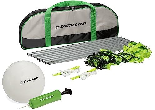 DUNLOP Ensemble de Volley-Ball - 609 x 220 CM - avec Filet de Volleyball, Lignes de Haubanage, Plots, Ballon, Pompe à Ballon et Sac de Transport - Vert/Noir/Blanc