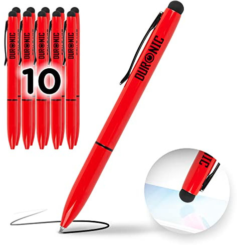 Duronic Stylus Pens IS10RD [RED] [pack of 10] Refillable Ballpoint Pen & Rubber Stylus 2-in-1, Capacitive Stylus Pens for Touch Screen Devices for iPad, Tablet, Surface, Laptops, Kindle