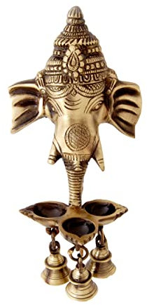 Two Moustaches Deepak Ganesha-Wandbehang mit Glocken, Messing, Gelb, 11,4 x 7,6 x 24,1 cm