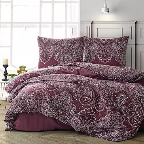 ZIRVEHOME Bettwäsche Set dreiteilig, 200x220 Bettbezug, Baumwolle, Barock Design, Pulse V2