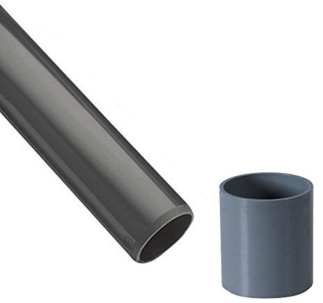 EXCOLO PVC Rohre (B-Ware) und Fitting Ø 40 mm mit Muffe ohne Winkel Kniestück Adapter Muffen T-Stück Kappen (1 x Rohr 1M + Muffe)
