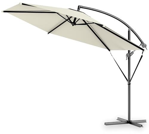 Kingsleeve® Sombrilla 300cm UV80+ Manivela Base Funda Protección Antiviento Parasol Terraza Crema