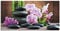 ARTland Wanddeko Glasbilder Wandbild Glas Bild einteilig 60x30 cm Querformat Natur Asien Wellness Zen Steine Blumen Blüten Orchideen Bambus Pink T5OO