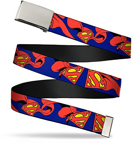 Buckle-Down Unisex, Erwachsene Web Belt 1.5 Grtel, Superman Schild mit Umhang, 4 cm Breit / 42 cm Hosen Größe