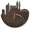 GRAVURZEILE Skyline Leipzig Wanduhr aus geräuchertem Eichen-Holz - Design Uhr aus Echtholz - Originelle Wanduhr im Skyline Design- aus Naturholz Made in Germany - Farbe: geräucherte Eiche