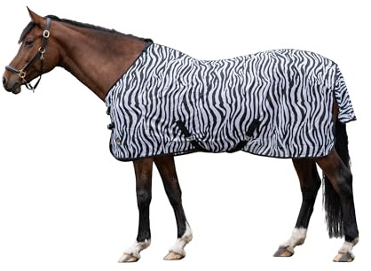 HKM 4668 Fliegendecke Zebra mit Kreuzgurt, Pferdedecke Weidedecke, 125