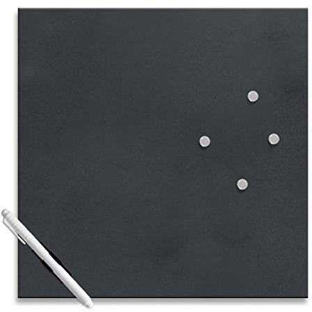 Eurographics Memo Board MB-BLACK3030 Magnet- und Schreibtafel aus Glas in schwarz (inklusiv Stift + Magnete) Black, 30x30cm