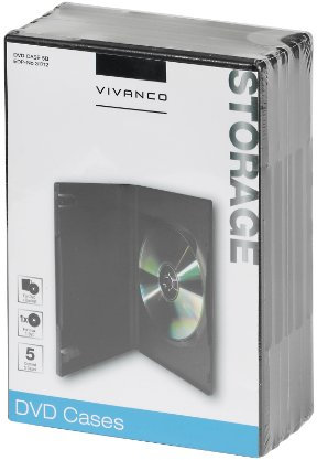 Vivanco DVD Hülle, Case, für 1 DVD, CD, Blue-ray, 5er Pack schwarz